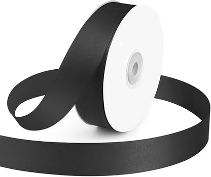 KMER LIFE 1 Inch Wide x 50 Yards Black Single Faced Polyester Satin Ribbon by KMERLIFE
