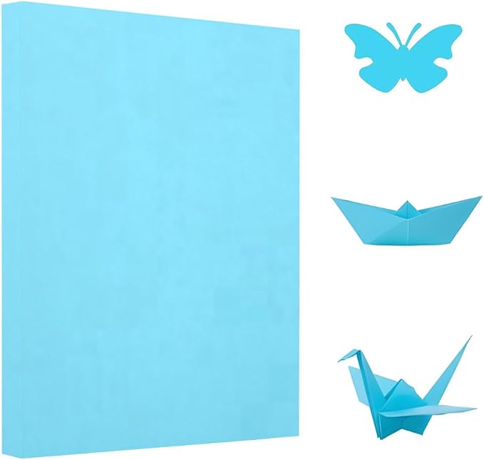 A4 Origami Paper Light Blue 100 Sheets, 8.27×11.7 inch Double Sided Color Easy by Pyrisuu