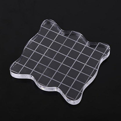 1PC Acrylic Stamp Blocks with Grid Lines, Transparent with Curve Edges - Image 2