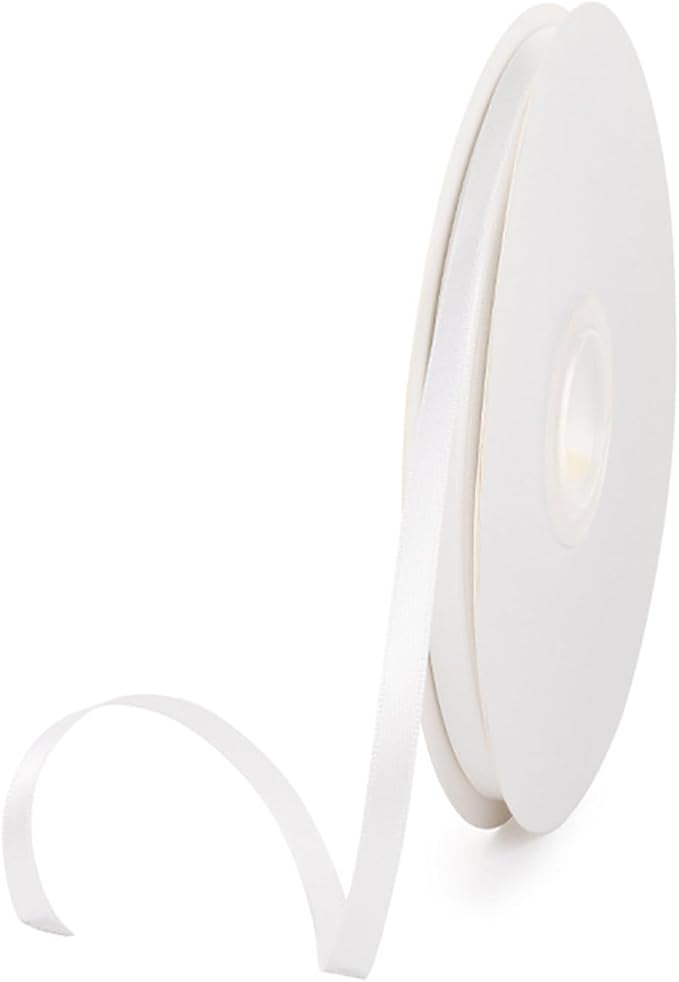 1/4" x 100 Yards White Polyester Satin Ribbon Single Faced Bulk Fabric Ribbons by Oakarbo