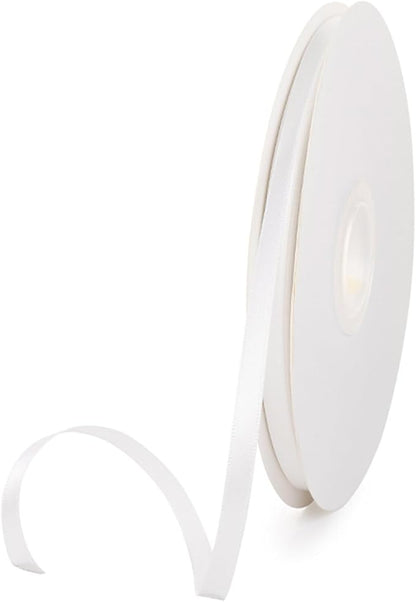 1/4" x 100 Yards White Polyester Satin Ribbon Single Faced Bulk Fabric Ribbons by Oakarbo