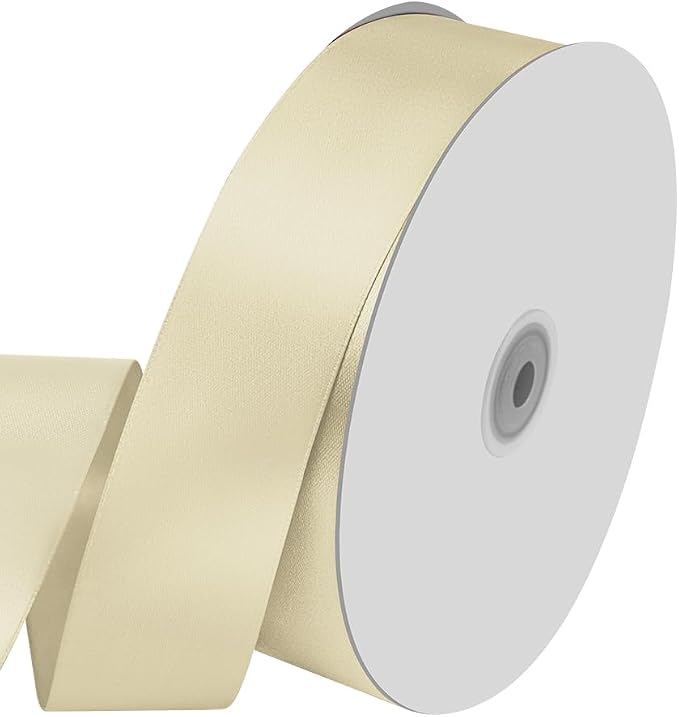 1-1/2" Wide x 100 Yards Single Faced Polyester Ivory Satin Ribbon, Gift Wrapping by KMERLIFE