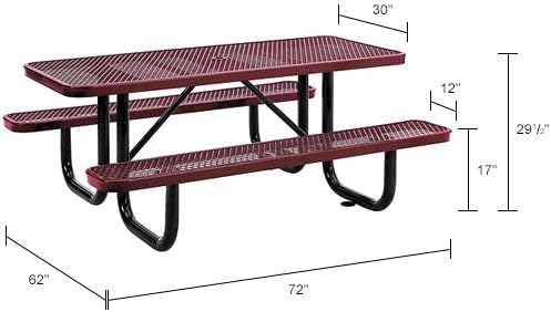 Global Industrial 6’L Rectangular Picnic Table, Expanded Metal, Attached Benches - Image 2