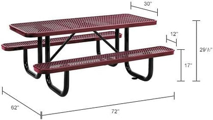 Global Industrial 6’L Rectangular Picnic Table, Expanded Metal, Attached Benches - Image 2