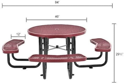 Global Industrial 46" Round Picnic Table, Expanded Metal, Attached Benches - Image 2