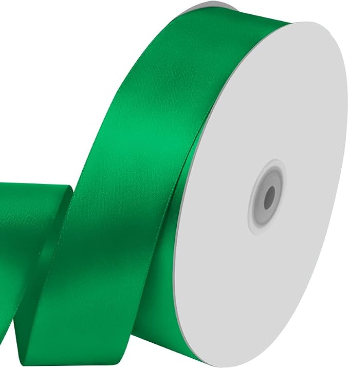 1-1/2" Wide x 100 Yards Wide Green Satin Ribbon Solid Fabric Ribbons Roll by KMERLIFE