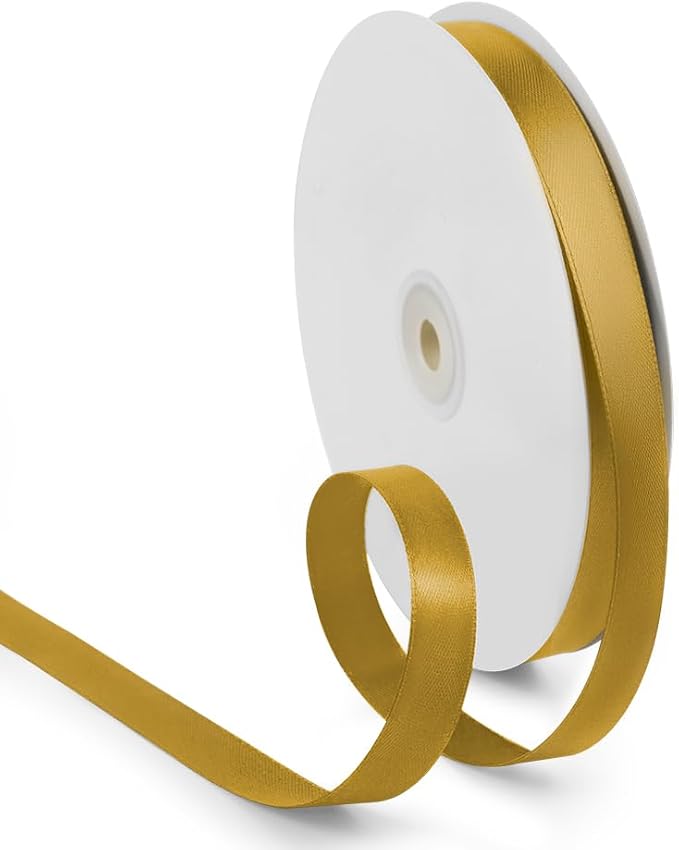 5/8 Inch 100 Yards Satin Ribbon Gold, Solid Color Fabric Ribbon by HimBen