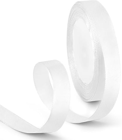 5/8 Inch 25 Yards Satin Ribbon White, Solid Color Fabric Ribbon by HimBen