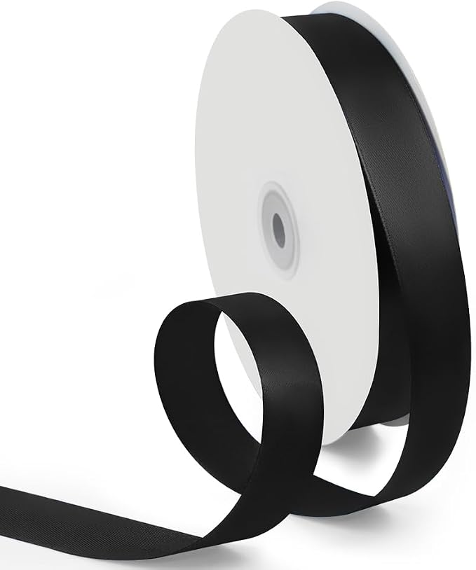 1 Inch 100 Yards Satin Ribbon Black, Solid Color Fabric Ribbon by HimBen