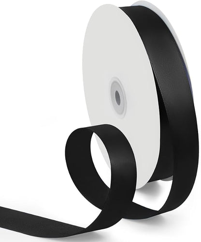 1 Inch 100 Yards Satin Ribbon Black, Solid Color Fabric Ribbon by HimBen