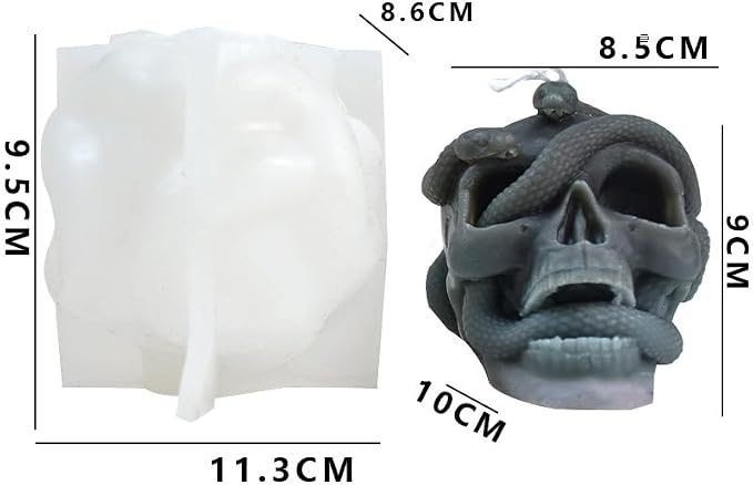 Halloween Snake Winding Skull Candle Silicone Mold, DIY 3.7 Inch Ghost Skull - Image 2