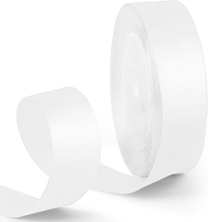 1 Inch 25 Yards Satin Ribbon White, Solid Color Fabric Ribbon by HimBen