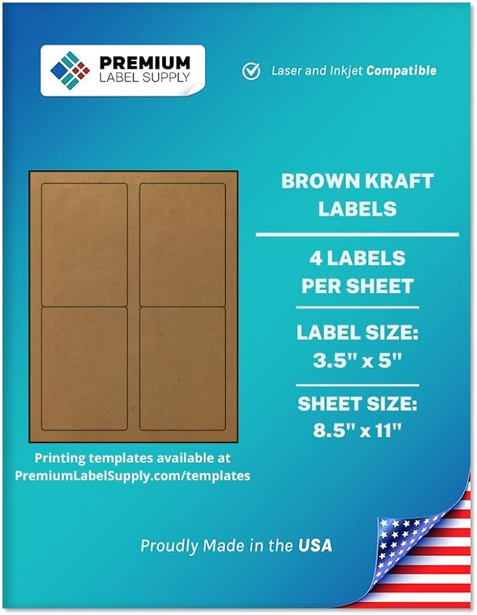 Premium Label Supply Brown Kraft Sticker Labels – 3.5" x 5" – Laser/Inkjet by PremiumLabelSupply