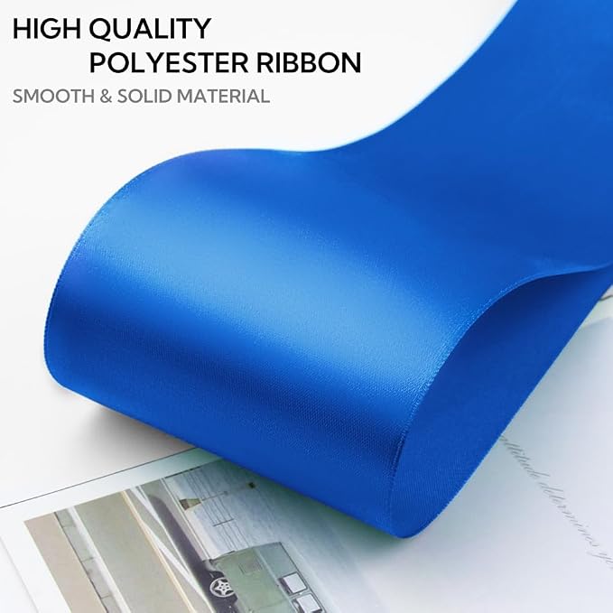 3 Inch 25 Yard Wide Satin Ribbon Royal Blue, Solid Fabric Large Ribbon Roll - Image 3