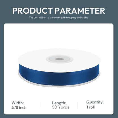 KMER LIFE 5/8" Wide x 50 Yards Navy Blue Polyester Satin Ribbon - Image 2