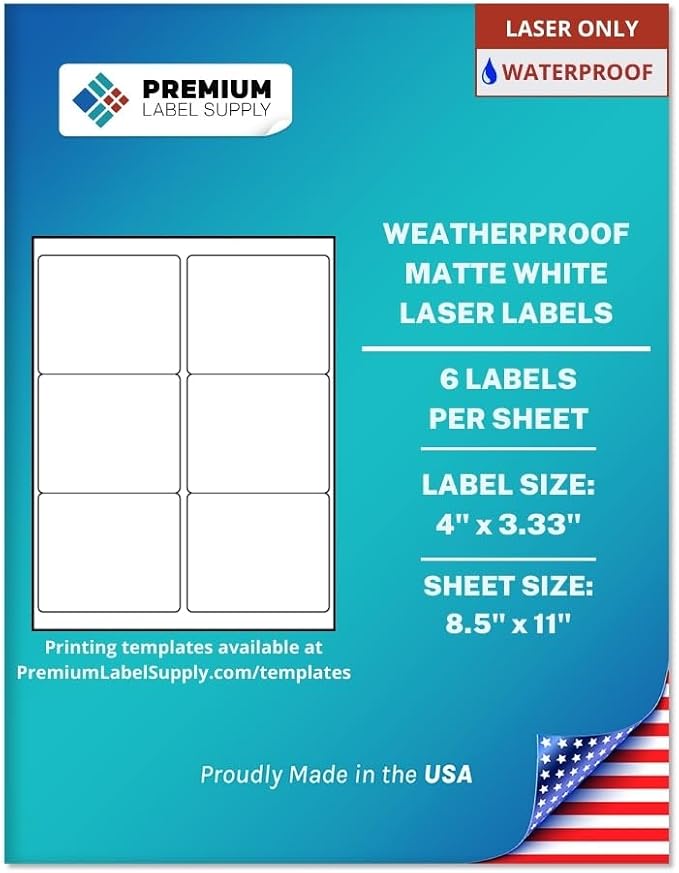 Premium Label Supply Waterproof Matte White Sticker Labels – 4" x 3.33" – Laser by PremiumLabelSupply