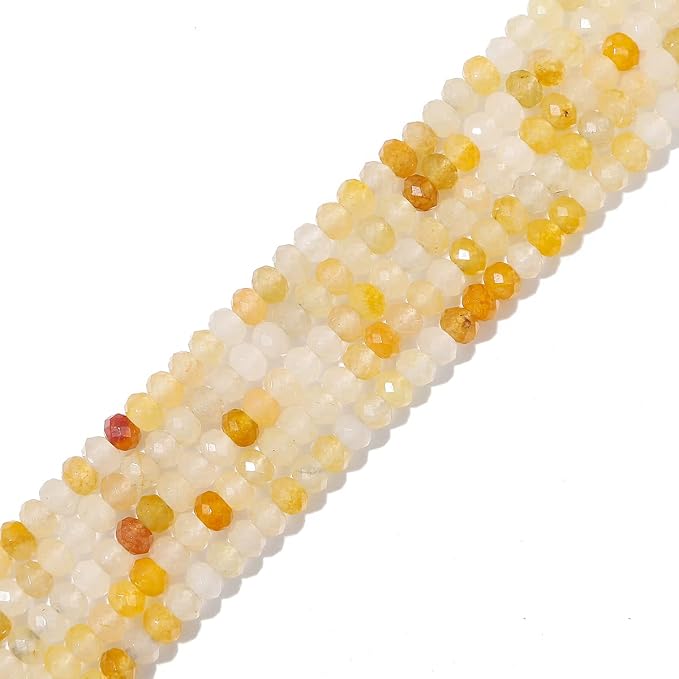 Natural Yellow Jade Beads 4x2mm 120pcs Faceted Rondelle Loose Semi Gemstone by Beadia