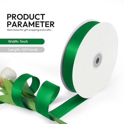 1 Inch 100 Yards Satin Ribbon Green, Solid Color Fabric Ribbon - Image 2