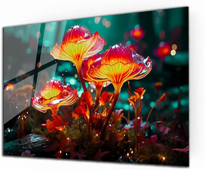 SpiritualHands Fantastic Mushrooms Glass Wall Art Oil Painting - Image 4