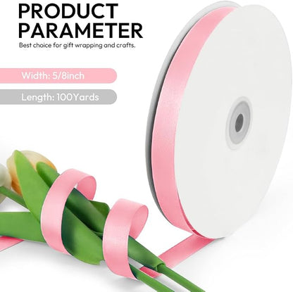 5/8 Inch 100 Yards Satin Ribbon Light Pink, Solid Color Fabric Ribbon - Image 2