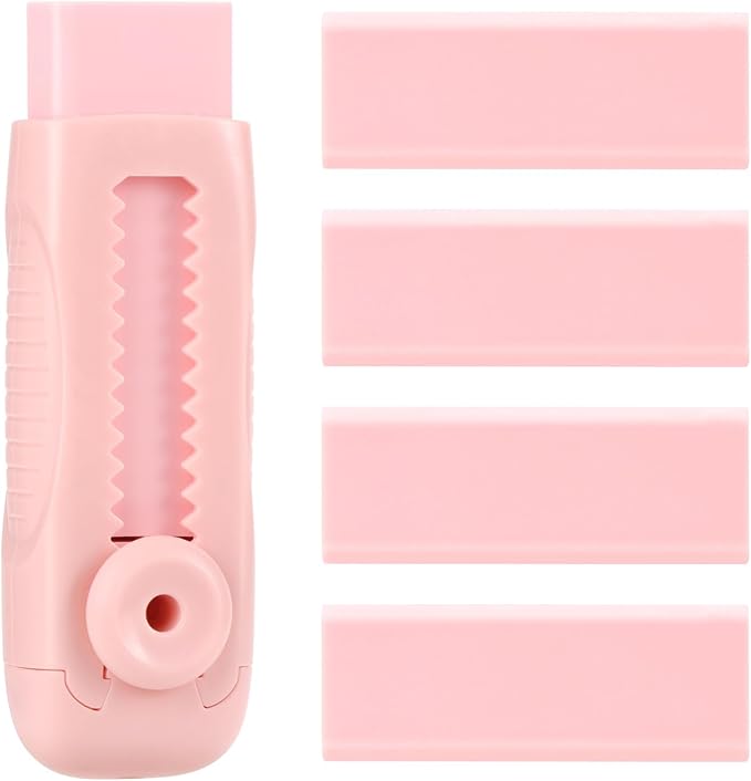 EooUooIP 4+1 Pack Rubber Pink Erasers Sliding Retractable Eraser, Large Pink by EooUooIP