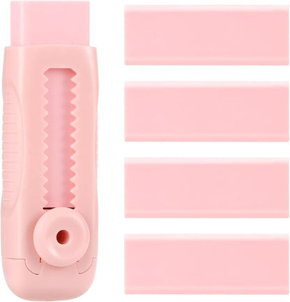 EooUooIP 4+1 Pack Rubber Pink Erasers Sliding Retractable Eraser, Large Pink by EooUooIP