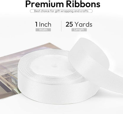 1 Inch 25 Yards Satin Ribbon White, Solid Color Fabric Ribbon - Image 2