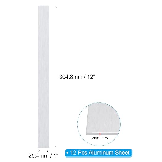 PATIKIL 6061 T651 Aluminum Sheet Metal 12 x 1 x 1/8 Inch 12Pcs Flat Plain - Image 2