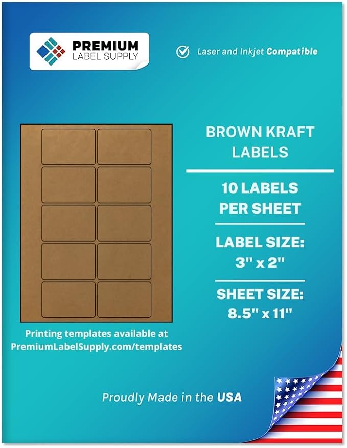 Premium Label Supply Brown Kraft Sticker Labels – 3" x 2" – Laser/Inkjet by PremiumLabelSupply