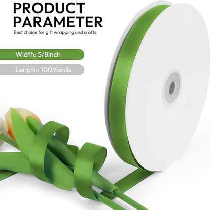 5/8 Inch 100 Yards Satin Ribbon Army Green, Solid Color Fabric Ribbon - Image 2