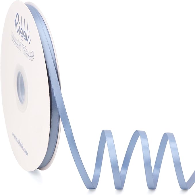 Ribbli Dusty Blue Satin Ribbon Double Faced Satin 1/4 Inch x Continuous 100 by Ribbli