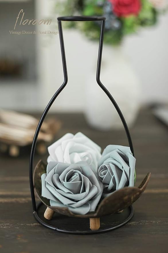 Floroom Artificial Flowers 50pcs Real Looking Silver Grey Foam Fake Roses - Image 3