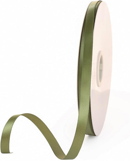 3/8" x 100 Yards Olive Green Polyester Satin Ribbon Single Faced Bulk Fabric by Oakarbo