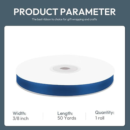 KMER LIFE 3/8" Wide x 50 Yards Navy Blue Single Faced Polyester Satin Ribbon - Image 2
