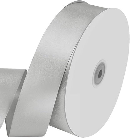 1-1/2" Wide x 100 Yards Single Faced Polyester Silvery Satin Ribbon, Gift by KMERLIFE