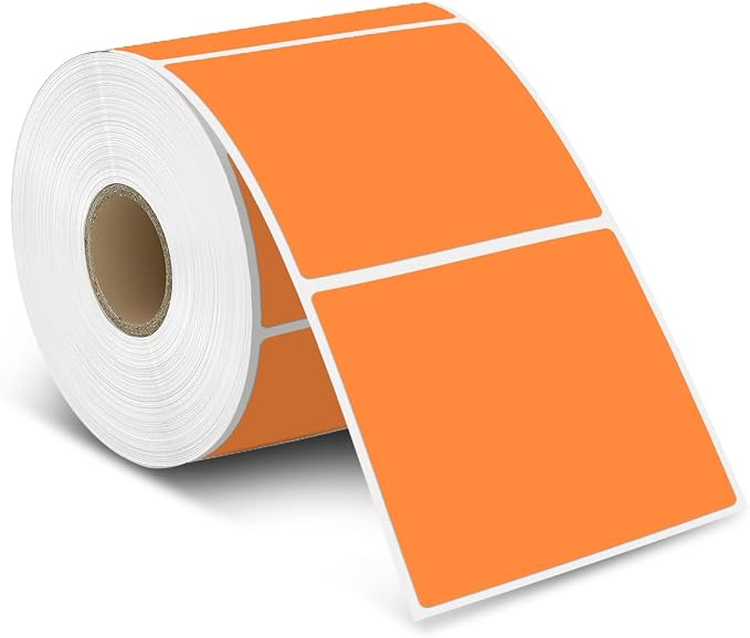 iEager Orange Square Thermal Label Stickers, 500 Sheets/Roll by iEager