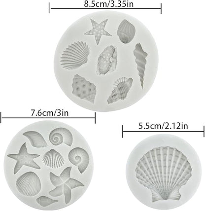 3 PCS Marine Theme Cake Fondant Silicone Mold Seashell Conch Starfish Coral - Image 2