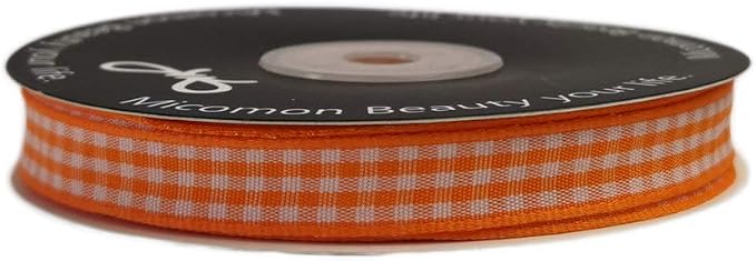 Orange Gingham Plaid Checked Ribbon 25 Yard Each Roll 100% Polyester - Image 4