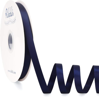 Ribbli Navy Blue Satin Ribbon Double Faced Satin 1/2 Inch x Continuous 100 by Ribbli