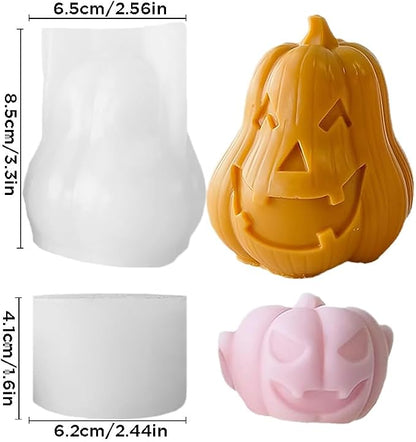 2 Pcs Halloween Candle Silicone Molds, DIY 3D Evil Pumpkin Candle Making Wax - Image 2