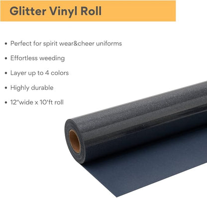 Black Glitter HTV Roll -12" x10ft Iron on Heat Transfer Vinyl - Image 2