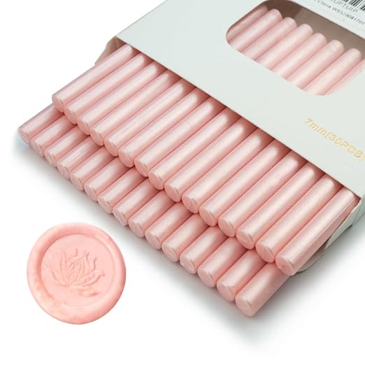 Wax Seal Stick, Ioggtser 30 PCS Pearlescent Pink Mini Glue Gun Wax Seal Stick by Ioggtser