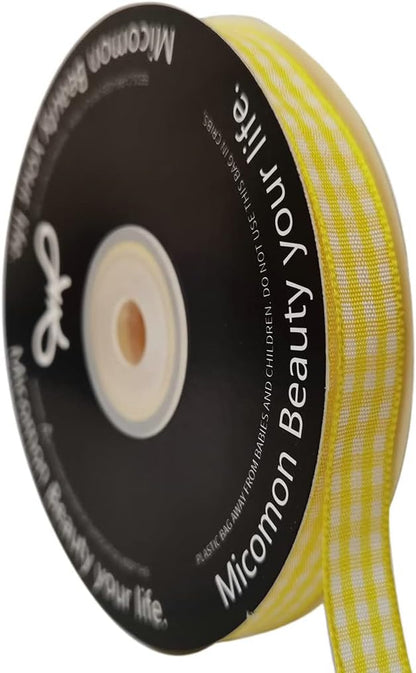 Yellow and White Gingham Plaid Checked Ribbon 25 Yards Per Roll Checkerd Craft by Micomon
