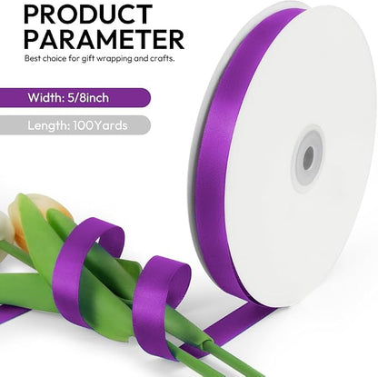 5/8 Inch 100 Yards Satin Ribbon Purple, Solid Color Fabric Ribbon - Image 2