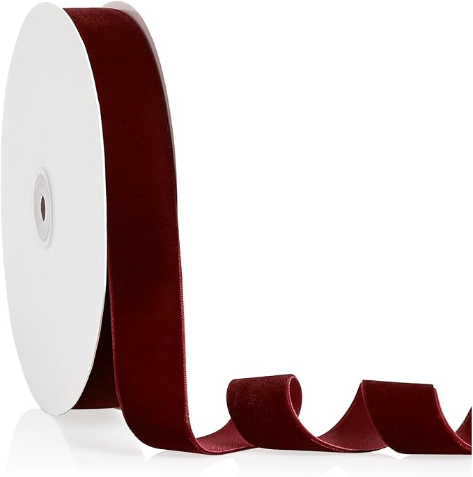 1" X 20 Yards Burgundy Velvet Ribbon by Bomybaw