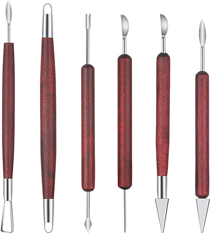 Pottery Tools and Supplies for Polymer, Yagugu 6Pcs Basic Wood Ceramics Carving by Yagugu