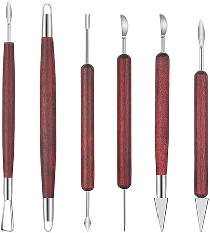 Pottery Tools and Supplies for Polymer, Yagugu 6Pcs Basic Wood Ceramics Carving by Yagugu