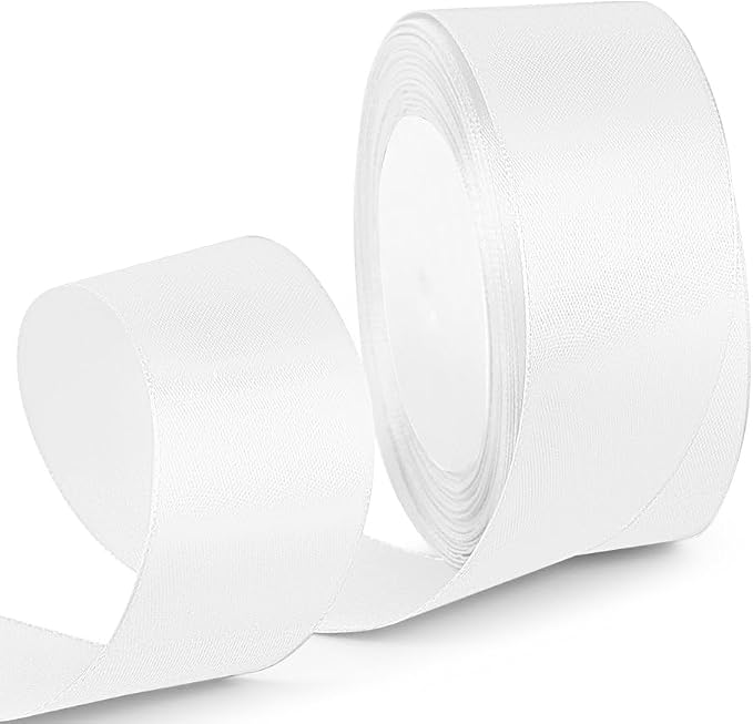 1-1/2 Inch 25 Yards Satin Ribbon White, Solid Color Fabric Ribbon by HimBen