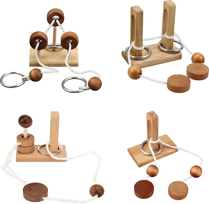 Brain Teaser Puzzle Wooden Threading Rope Loop Puzzle Luban Lock Brain Teaser by LFLQ