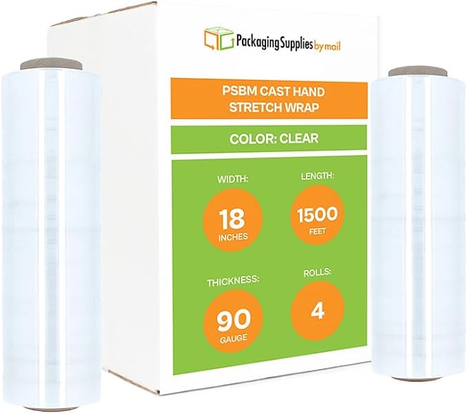 PSBM Stretch Wrap, 4 Pack, 18 Inch x 1000 Feet, 120 Gauge, Cast Hand Stretch - Image 2